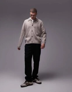 Topman Collared Cardigan In Oatmeal For Men -Daily Wardrobe Shop 206252441 3