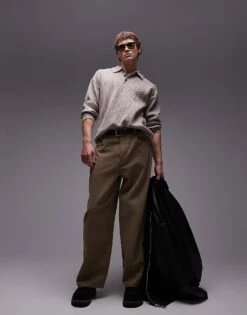 Topman Relaxed Fit Compact Knit Polo Jumper In Oatmeal For Men -Daily Wardrobe Shop 206252450 3