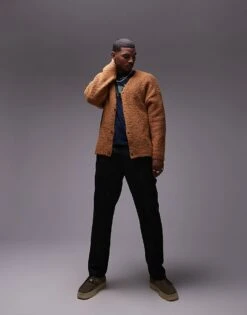 Topman Relaxed Fit Boucle Pattern Cardigan In Orange For Men -Daily Wardrobe Shop 206252467 3
