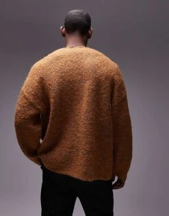Topman Relaxed Fit Boucle Pattern Cardigan In Orange For Men -Daily Wardrobe Shop 206252467 4