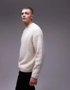 Topman Relaxed Fit Boucle Jumper In Oatmeal For Men