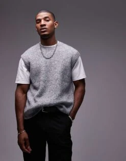 Topman Relaxed Fit Vest In Grey Marl For Men Light Grey -Daily Wardrobe Shop 206252524 1 lightgrey 1