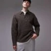 Topman Oversized Fit Boucle Polo In Brown Marl For Men -Daily Wardrobe Shop 206252565 1 brown