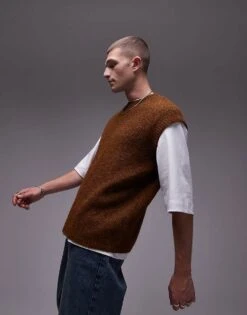 Topman Relaxed Fit Vest In Brown For Men -Daily Wardrobe Shop 206252573 1 brown 1