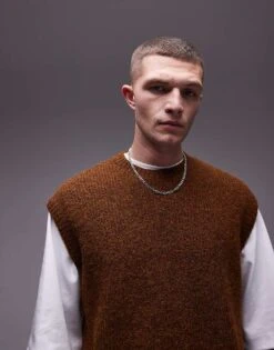 Topman Relaxed Fit Vest In Brown For Men -Daily Wardrobe Shop 206252573 3