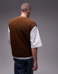 Topman Relaxed Fit Vest In Brown For Men -Daily Wardrobe Shop 206252573 4