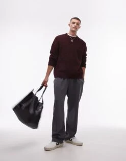 Topman Relaxed Fit Boucle Jumper In Burgundy For Men