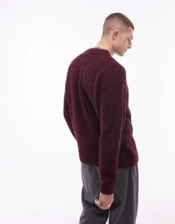 Topman Relaxed Fit Boucle Jumper In Burgundy For Men -Daily Wardrobe Shop 206252591 4