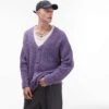 Topman Relaxed Fit Boucle Cardigan In Purple For Men -Daily Wardrobe Shop 206252617 1 purple