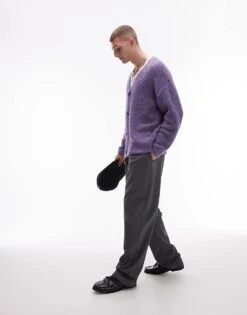 Topman Relaxed Fit Boucle Cardigan In Purple For Men -Daily Wardrobe Shop 206252617 3