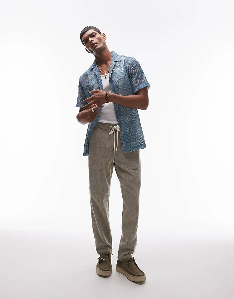 Topman Short Sleeve Floral Printed Crochet Shirt In Blue For Men 5 Topman Short Sleeve Floral Printed Crochet Shirt In Blue For Men - Image 3