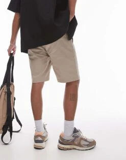 Topman Slim Chino Shorts In Stone For Men -Daily Wardrobe Shop 206300657 4