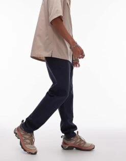 Topman Tapered Chino Trousers In Navy For Men