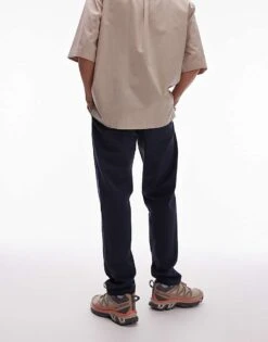 Topman Tapered Chino Trousers In Navy For Men -Daily Wardrobe Shop 206300696 3