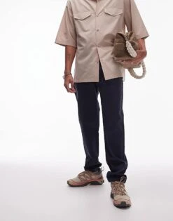 Topman Tapered Chino Trousers In Navy For Men -Daily Wardrobe Shop 206300696 4