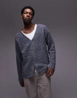 Topman Relaxed Brushed Boucle Cardigan In Green And Purple For Men Purple Green -Daily Wardrobe Shop 206301853 1 purplegreen 1