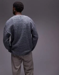 Topman Relaxed Brushed Boucle Cardigan In Green And Purple For Men Purple Green -Daily Wardrobe Shop 206301853 4