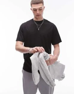 Topman Premium Viscose Oversized T-shirt In Black For Men