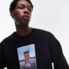 Topman Oversized Fit Sweatshirt With New York Photographic Print In Black For Men -Daily Wardrobe Shop 206306959 1 black