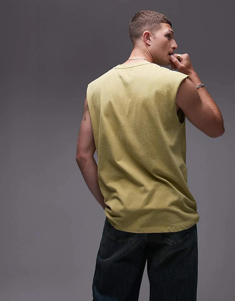 Topman Oversized Fit Sleeveless T-shirt In Washed Yellow For Men 3 Topman Oversized Fit Sleeveless T-shirt In Washed Yellow For Men