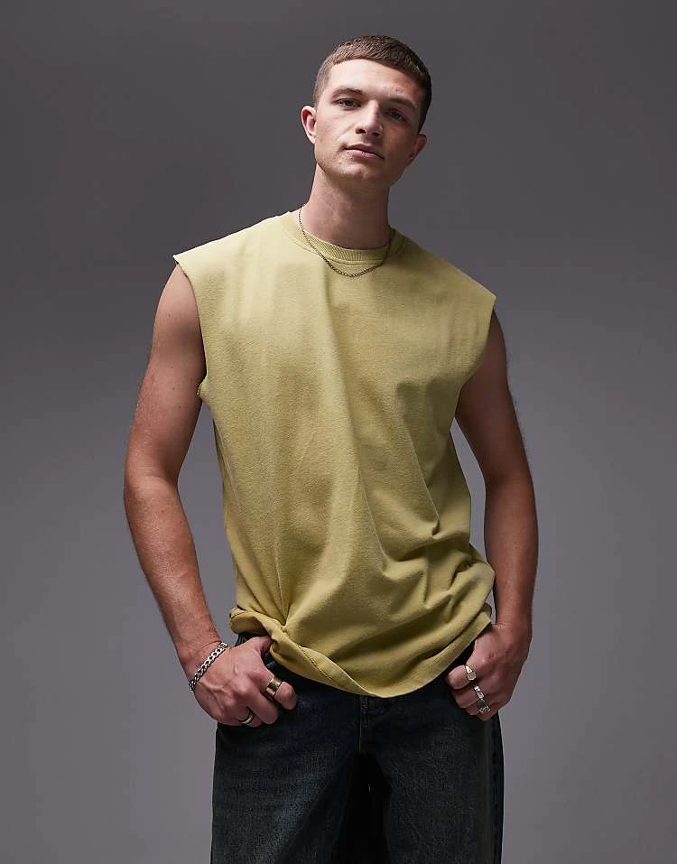Topman Oversized Fit Sleeveless T-shirt In Washed Yellow For Men 4 Topman Oversized Fit Sleeveless T-shirt In Washed Yellow For Men - Image 2