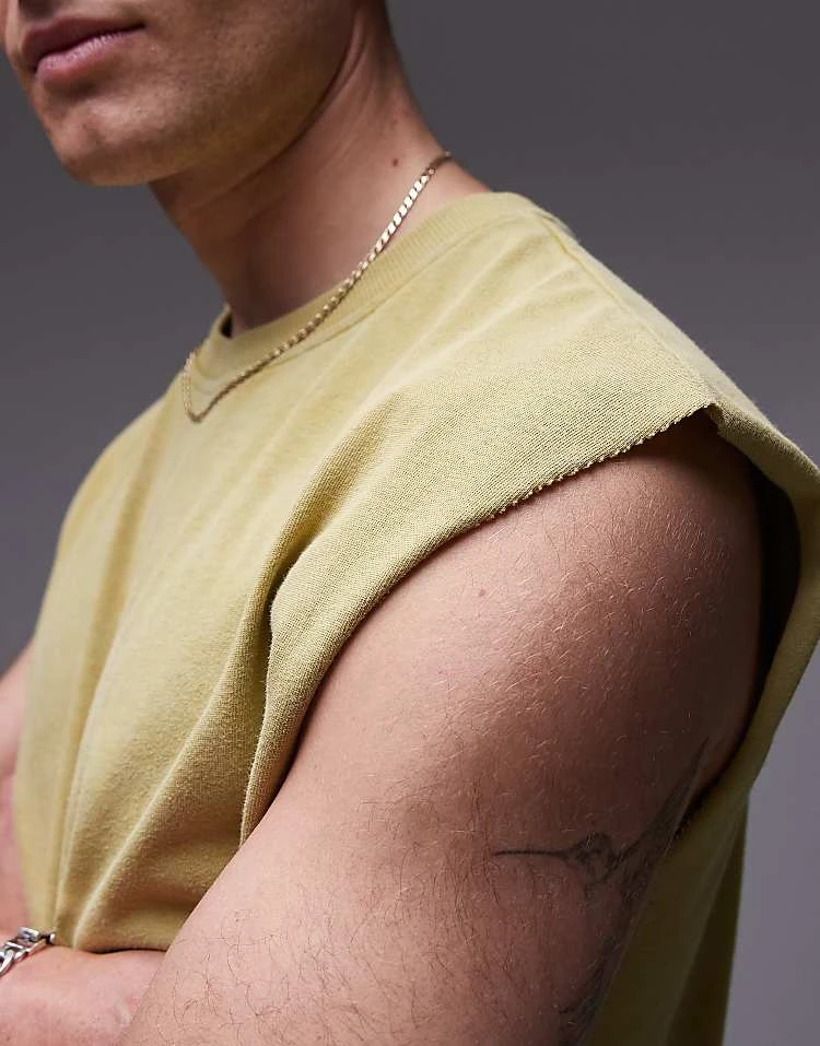 Topman Oversized Fit Sleeveless T-shirt In Washed Yellow For Men 5 Topman Oversized Fit Sleeveless T-shirt In Washed Yellow For Men - Image 3