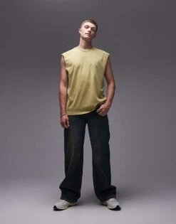 Topman Oversized Fit Sleeveless T-shirt In Washed Yellow For Men 10 Topman Oversized Fit Sleeveless T-shirt In Washed Yellow For Men -Daily Wardrobe Shop 206309057 4