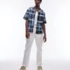 Topman Short Sleeve Relaxed Sheer Check Shirt In Blue For Men -Daily Wardrobe Shop 206317650 1 blue