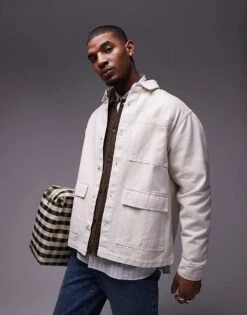 Topman Long Sleeve Overshirt In Cream For Men Ecru -Daily Wardrobe Shop 206320062 1 ecru 1