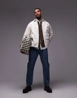 Topman Long Sleeve Overshirt In Cream For Men Ecru -Daily Wardrobe Shop 206320062 2