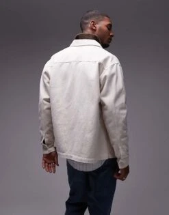 Topman Long Sleeve Overshirt In Cream For Men Ecru -Daily Wardrobe Shop 206320062 3