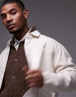 Topman Long Sleeve Overshirt In Cream For Men Ecru -Daily Wardrobe Shop 206320062 4