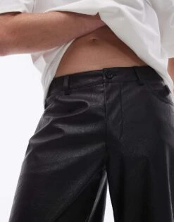 Topman Wide Leg Faux Leather Trousers In Black For Men -Daily Wardrobe Shop 206335947 5