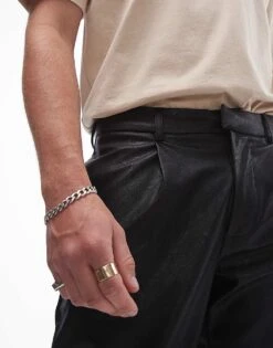 Topman Tapered Faux Leather Trousers In Black For Men -Daily Wardrobe Shop 206335955 3