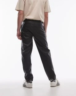 Topman Tapered Faux Leather Trousers In Black For Men -Daily Wardrobe Shop 206335955 5