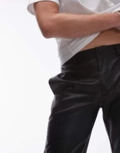 Topman Straight Faux Leather Trousers In Black For Men -Daily Wardrobe Shop 206335963 3
