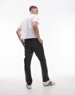 Topman Straight Faux Leather Trousers In Black For Men -Daily Wardrobe Shop 206335963 4