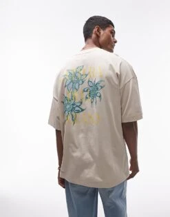 Topman Extreme Oversized Fit T-shirt Floral In Ecru For Men