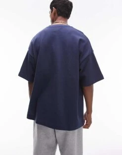 Topman Premium Heavyweight Oversized Fit Mid Sleeve Heavyweight T-shirt 300gsm In Navy For Men -Daily Wardrobe Shop 206345581 2