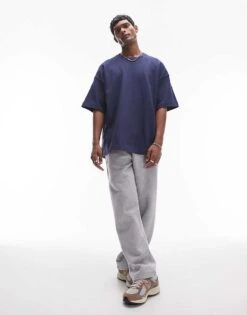 Topman Premium Heavyweight Oversized Fit Mid Sleeve Heavyweight T-shirt 300gsm In Navy For Men -Daily Wardrobe Shop 206345581 3