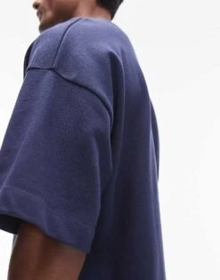 Topman Premium Heavyweight Oversized Fit Mid Sleeve Heavyweight T-shirt 300gsm In Navy For Men -Daily Wardrobe Shop 206345581 4