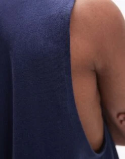 Topman Oversized Sleeveless Heavyweight T-shirt In Navy For Men -Daily Wardrobe Shop 206345589 2