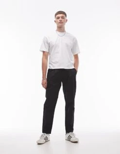 Topman Twin Pleat Tapered Trousers In Black For Men