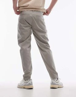 Topman Twin Pleat Tapered Trousers In Stone For Men -Daily Wardrobe Shop 206347755 3
