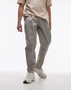 Topman Twin Pleat Tapered Trousers In Stone For Men -Daily Wardrobe Shop 206347755 4