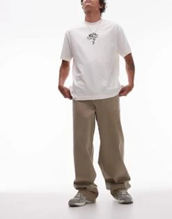 Topman Extra Wide Leg Twill Trousers In Stone For Men -Daily Wardrobe Shop 206347763 1 stone 1