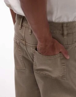 Topman Extra Wide Leg Twill Trousers In Stone For Men -Daily Wardrobe Shop 206347763 4