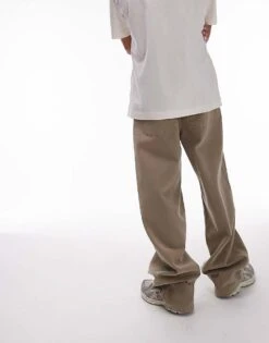Topman Extra Wide Leg Twill Trousers In Stone For Men -Daily Wardrobe Shop 206347763 5