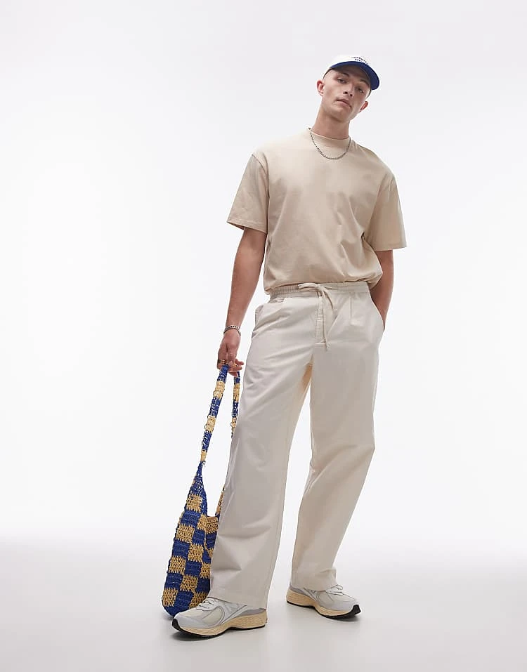 Topman Wide Leg Trousers In Ecru For Men 4 Topman Wide Leg Trousers In Ecru For Men - Image 2