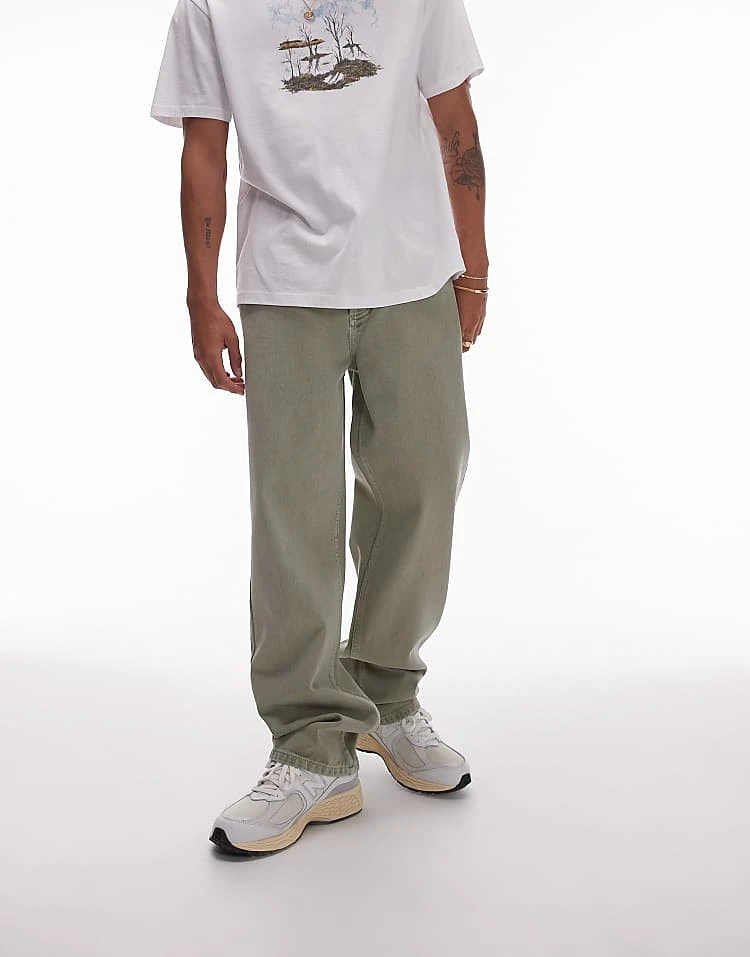 Topman Straight Twill Trousers In Khaki For Men 3 Topman Straight Twill Trousers In Khaki For Men